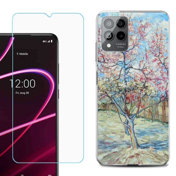 OneToughShield ® for T-Mobile Revvl 6x Pro 5G Shockproof Fashion Phone Case, with Tempered Glass Screen Protector - Blossom Tree