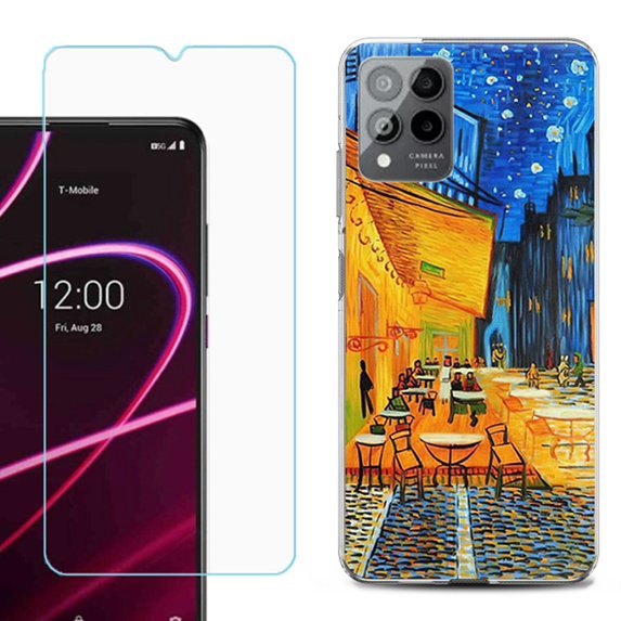 OneToughShield ® for T-Mobile Revvl 6x Pro 5G Shockproof Fashion Phone Case, with Tempered Glass Screen Protector - Cafe Terrace