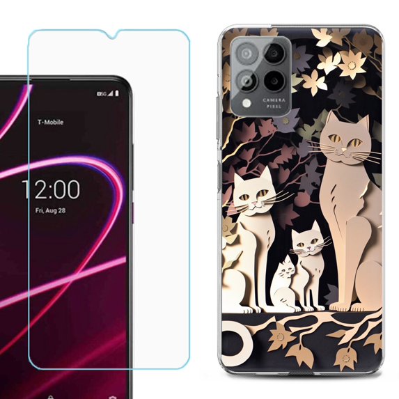 OneToughShield ® for T-Mobile Revvl 6x Pro 5G Shockproof Fashion Phone Case, with Tempered Glass Screen Protector - Cat Craft