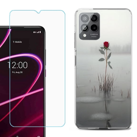 OneToughShield ® for T-Mobile Revvl 6x Pro 5G Shockproof Fashion Phone Case, with Tempered Glass Screen Protector - Icy Rose