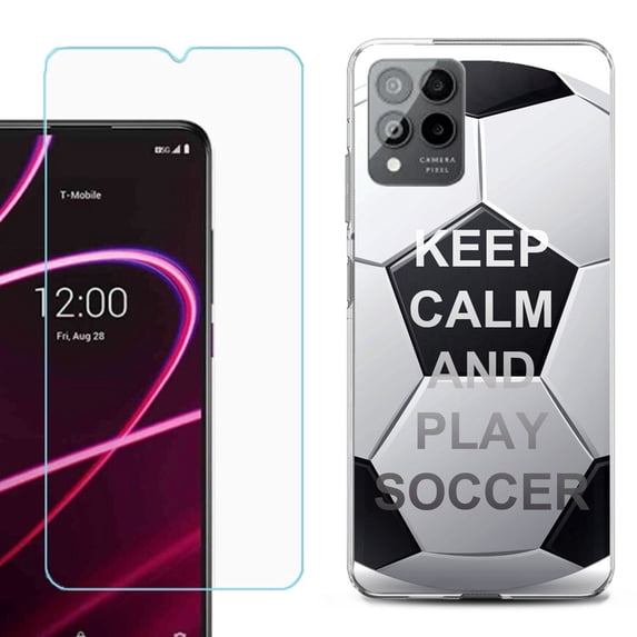 OneToughShield ® for T-Mobile Revvl 6x Pro 5G Shockproof Fashion Phone Case, with Tempered Glass Screen Protector - Keep Calm Soccer