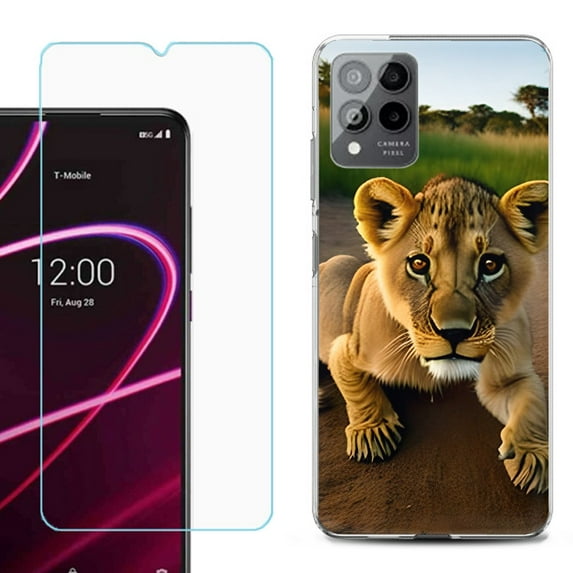 OneToughShield ® for T-Mobile Revvl 6x Pro 5G Shockproof Fashion Phone Case, with Tempered Glass Screen Protector - Lion Cub