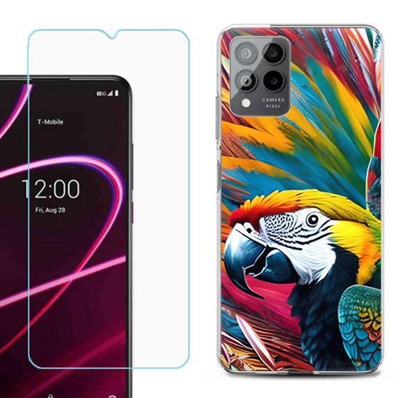 OneToughShield ® for T-Mobile Revvl 6x Pro 5G Shockproof Fashion Phone Case, with Tempered Glass Screen Protector - Macaw