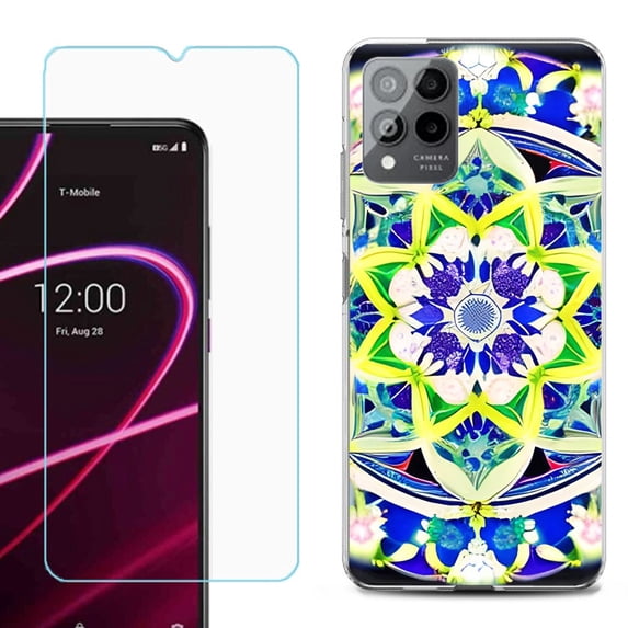 OneToughShield ® for T-Mobile Revvl 6x Pro 5G Shockproof Fashion Phone Case, with Tempered Glass Screen Protector - Mandalas Color