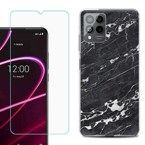 OneToughShield ® for T-Mobile Revvl 6x Pro 5G Shockproof Fashion Phone Case, with Tempered Glass Screen Protector - Marble B/W