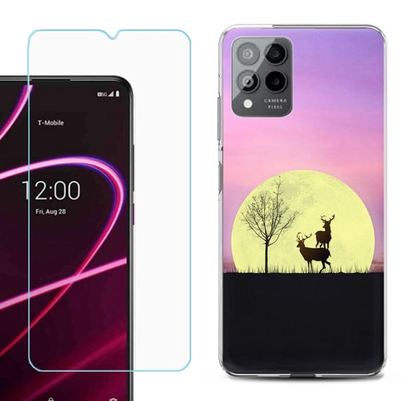 OneToughShield ® for T-Mobile Revvl 6x Pro 5G Shockproof Fashion Phone Case, with Tempered Glass Screen Protector - Moonlight Deer