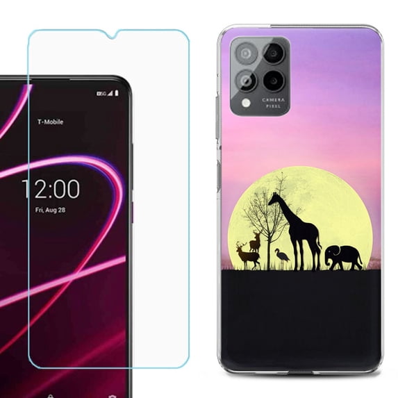 OneToughShield ® for T-Mobile Revvl 6x Pro 5G Shockproof Fashion Phone Case, with Tempered Glass Screen Protector - Moonlight Safari