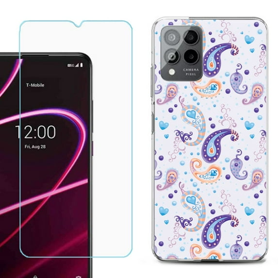 OneToughShield ® for T-Mobile Revvl 6x Pro 5G Shockproof Fashion Phone Case, with Tempered Glass Screen Protector - Paisley Purple