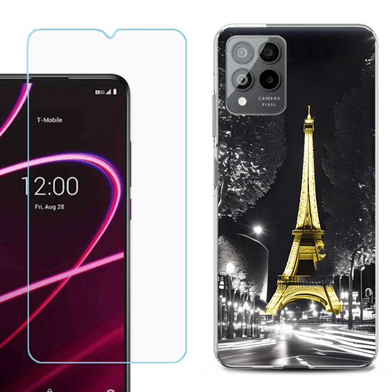OneToughShield ® for T-Mobile Revvl 6x Pro 5G Shockproof Fashion Phone Case, with Tempered Glass Screen Protector - Paris Night