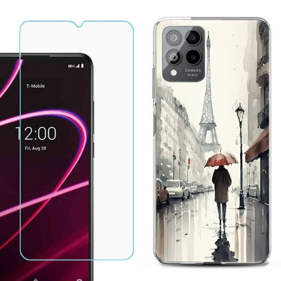 OneToughShield ® for T-Mobile Revvl 6x Pro 5G Shockproof Fashion Phone Case, with Tempered Glass Screen Protector - Paris in the Rain