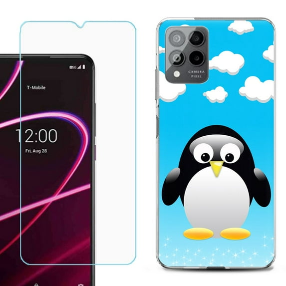 OneToughShield ® for T-Mobile Revvl 6x Pro 5G Shockproof Fashion Phone Case, with Tempered Glass Screen Protector - Penguin