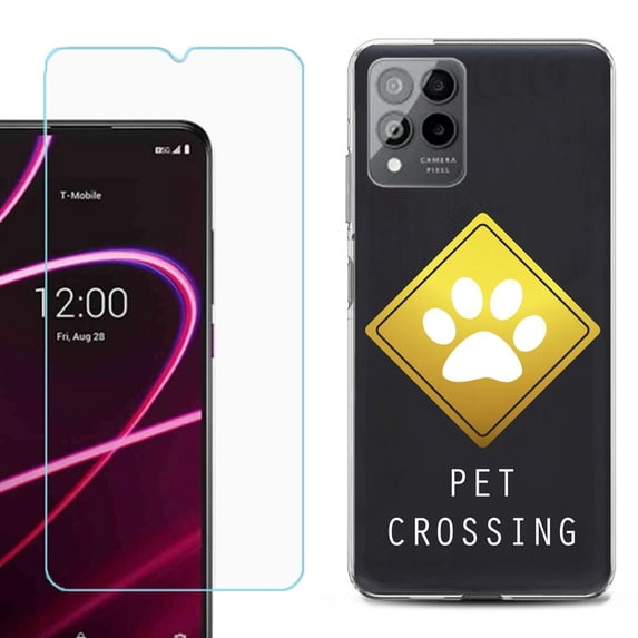 OneToughShield ® for T-Mobile Revvl 6x Pro 5G Shockproof Fashion Phone Case, with Tempered Glass Screen Protector - Pet Crossing