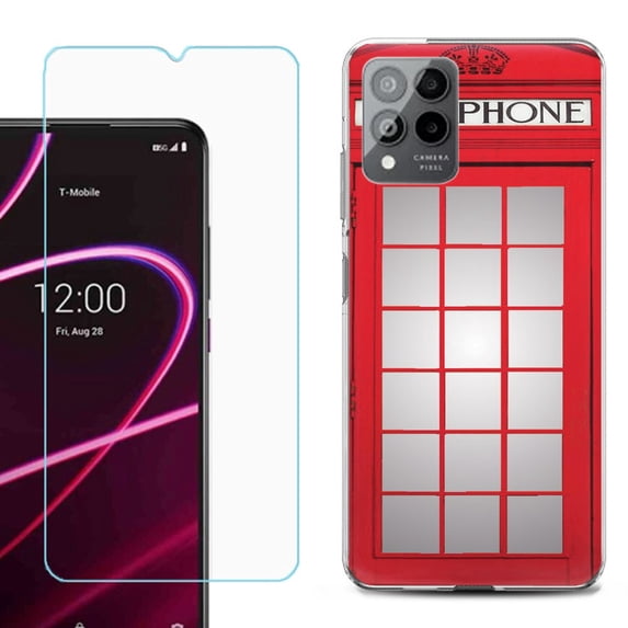 OneToughShield ® for T-Mobile Revvl 6x Pro 5G Shockproof Fashion Phone Case, with Tempered Glass Screen Protector - Phone Booth Red