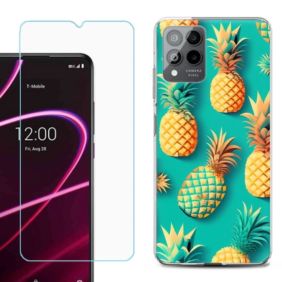 OneToughShield ® for T-Mobile Revvl 6x Pro 5G Shockproof Fashion Phone Case, with Tempered Glass Screen Protector - Pineapple