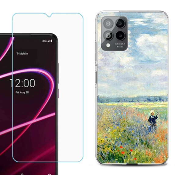 OneToughShield ® for T-Mobile Revvl 6x Pro 5G Shockproof Fashion Phone Case, with Tempered Glass Screen Protector - Poppy Field