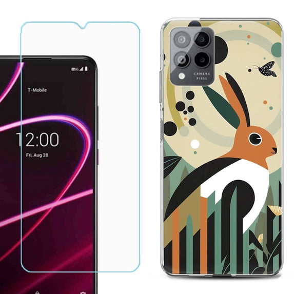 OneToughShield ® for T-Mobile Revvl 6x Pro 5G Shockproof Fashion Phone Case, with Tempered Glass Screen Protector - Rabbit