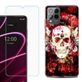 thumbnail image 1 of OneToughShield ® for T-Mobile Revvl 6x Pro 5G Shockproof Fashion Phone Case, with Tempered Glass Screen Protector - Rose Skull, 1 of 3