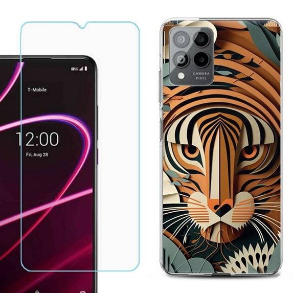 OneToughShield ® for T-Mobile Revvl 6x Pro 5G Shockproof Fashion Phone Case, with Tempered Glass Screen Protector - Tiger Art
