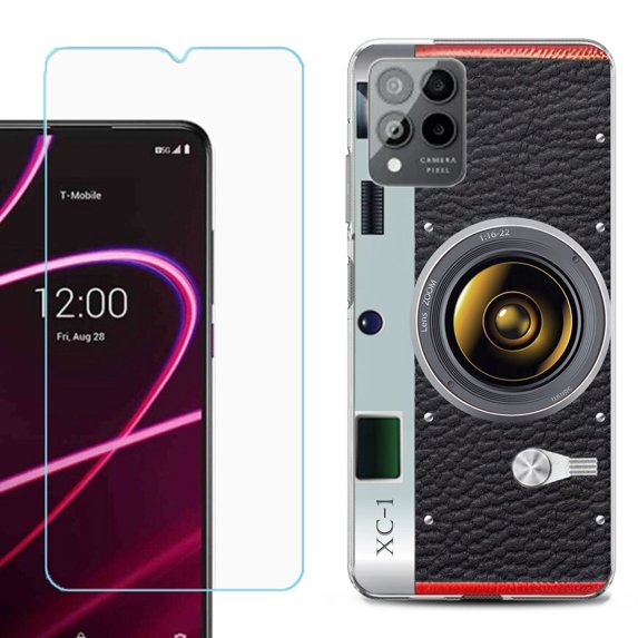 OneToughShield ® for T-Mobile Revvl 6x Pro 5G Shockproof Fashion Phone Case, with Tempered Glass Screen Protector - Vintage Camera