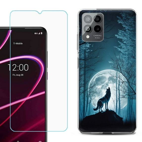OneToughShield ® for T-Mobile Revvl 6x Pro 5G Shockproof Fashion Phone Case, with Tempered Glass Screen Protector - Wolf Moon