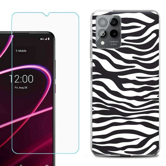 OneToughShield ® for T-Mobile Revvl 6x Pro 5G Shockproof Fashion Phone Case, with Tempered Glass Screen Protector - Zebra B/W