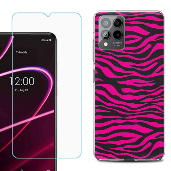 OneToughShield ® for T-Mobile Revvl 6x Pro 5G Shockproof Fashion Phone Case, with Tempered Glass Screen Protector - Zebra Pink
