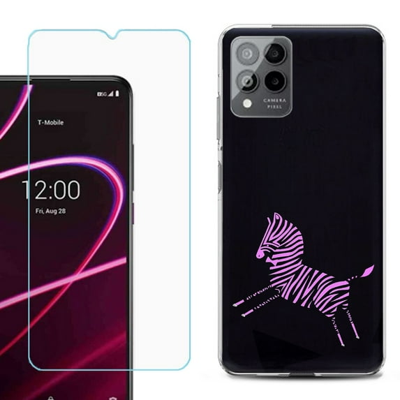 OneToughShield ® for T-Mobile Revvl 6x Pro 5G Shockproof Fashion Phone Case, with Tempered Glass Screen Protector - Zebra Running