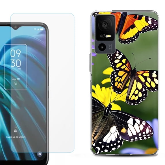 OneToughShield ® for TCL 40 XE 5G Shockproof Fashion Phone Case, with Tempered Glass Screen Protector - Butterfly Flower