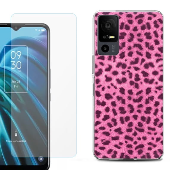 OneToughShield ® for TCL 40 XE 5G Shockproof Fashion Phone Case, with Tempered Glass Screen Protector - Cheetah Pink