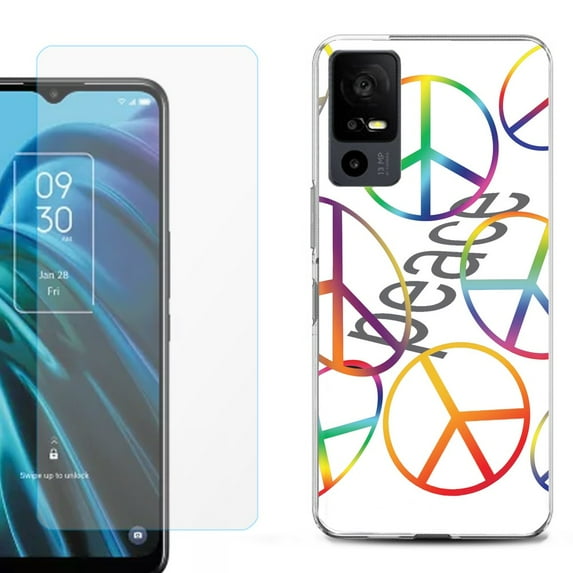 OneToughShield ® for TCL 40 XE 5G Shockproof Fashion Phone Case, with Tempered Glass Screen Protector - Colorful Peace