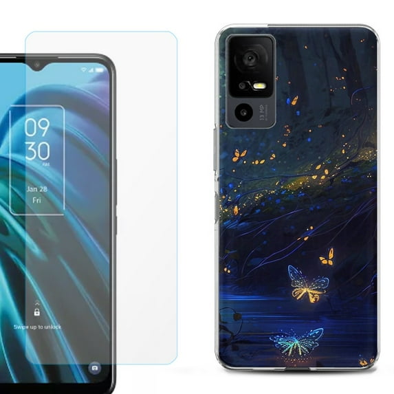 OneToughShield ® for TCL 40 XE 5G Shockproof Fashion Phone Case, with Tempered Glass Screen Protector - Fireflies Butterfly