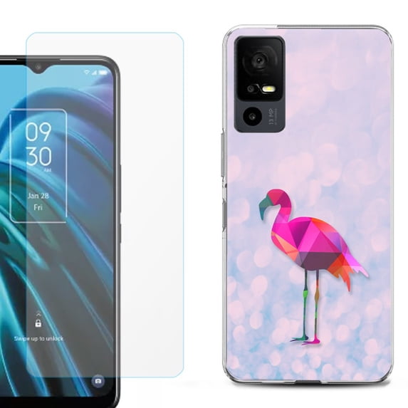 OneToughShield ® for TCL 40 XE 5G Shockproof Fashion Phone Case, with Tempered Glass Screen Protector - Flamingo / Polygon