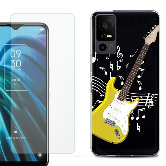 OneToughShield ® for TCL 40 XE 5G Shockproof Fashion Phone Case, with Tempered Glass Screen Protector - Guitar Yellow