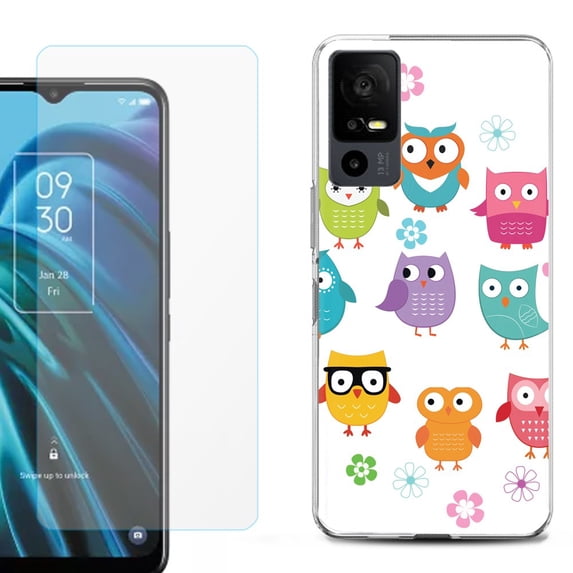 OneToughShield ® for TCL 40 XE 5G Shockproof Fashion Phone Case, with Tempered Glass Screen Protector - Happy Owl
