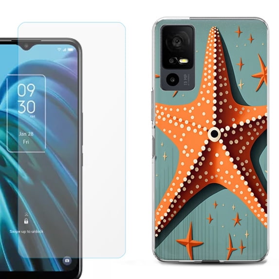 OneToughShield ® for TCL 40 XE 5G Shockproof Fashion Phone Case, with Tempered Glass Screen Protector - Sea Star