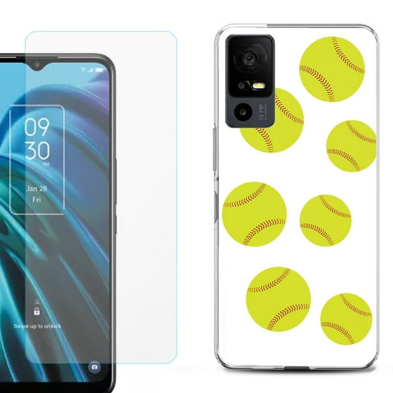 OneToughShield ® for TCL 40 XE 5G Shockproof Fashion Phone Case, with Tempered Glass Screen Protector - Softball Seven