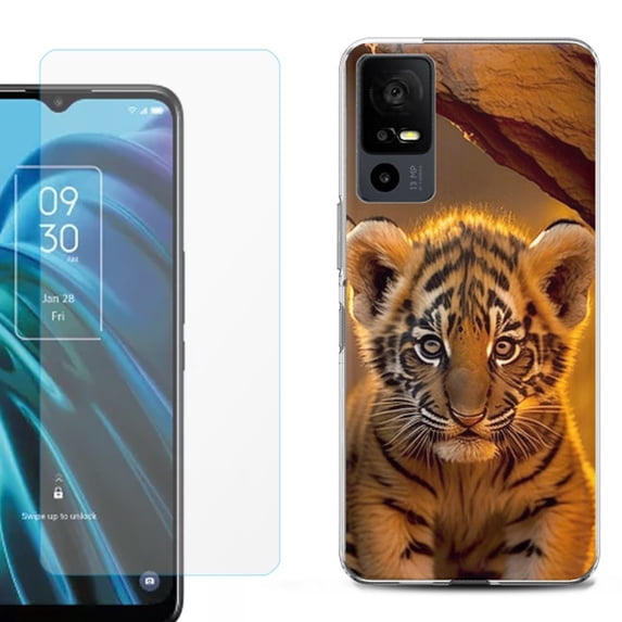 OneToughShield ® for TCL 40 XE 5G Shockproof Fashion Phone Case, with Tempered Glass Screen Protector - Tiger Cub