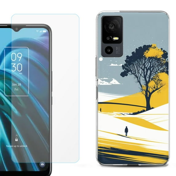 OneToughShield ® for TCL 40 XE 5G Shockproof Fashion Phone Case, with Tempered Glass Screen Protector - Tree on Hill
