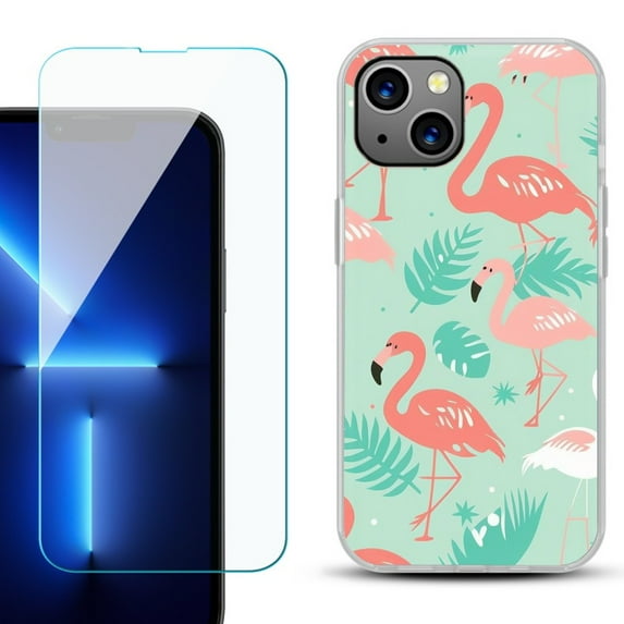 OneToughShield ® for iPhone 13 Shockproof Phone Case, with Tempered Glass Screen Protector - Flamingo