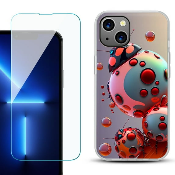 OneToughShield ® for iPhone 13 Shockproof Phone Case, with Tempered Glass Screen Protector - Ladybug Robot