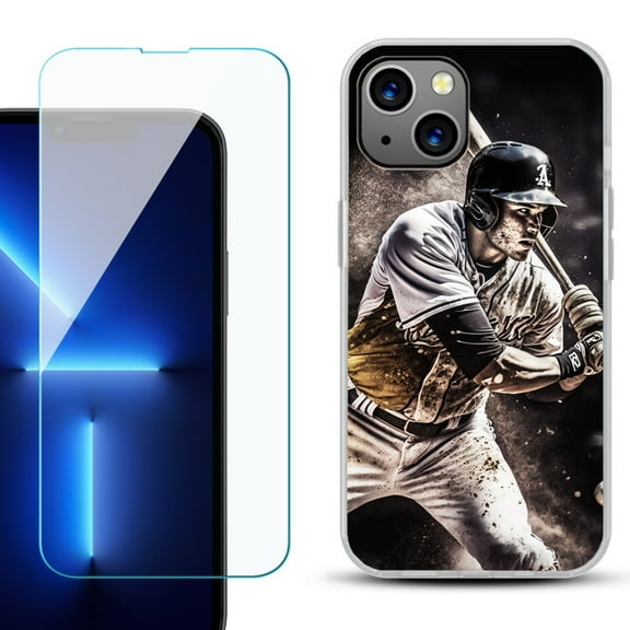 OneToughShield ® for iPhone 15 Fashion Phone Case, with Tempered Glass Screen Protector - Baseball Player