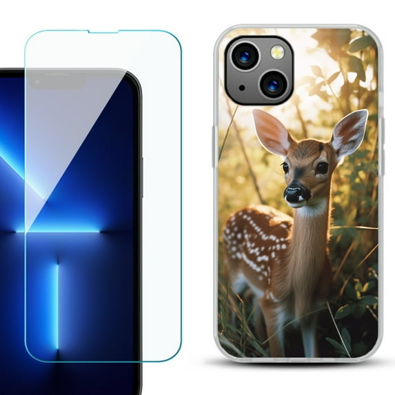 OneToughShield ® for iPhone 15 Fashion Phone Case, with Tempered Glass Screen Protector - Fawn Deer