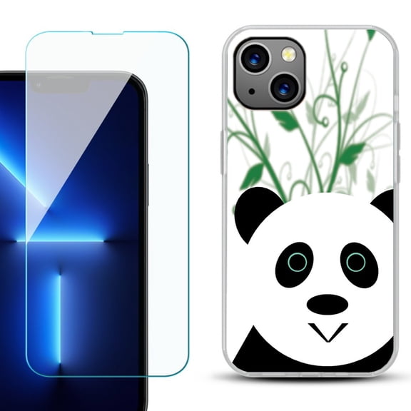 OneToughShield  for iPhone 15 Fashion Phone Case, with Tempered Glass Screen Protector - Panda