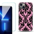 thumbnail image 1 of OneToughShield ® for iPhone 15 Fashion Phone Case, with Tempered Glass Screen Protector - Victorian Pink/Black, 1 of 4