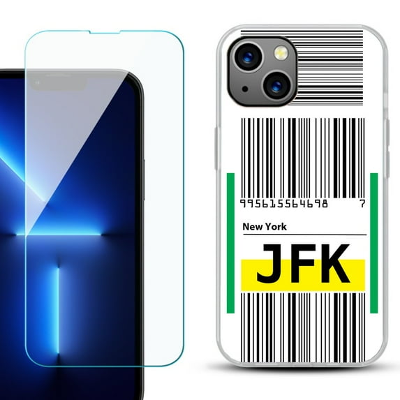 OneToughShield ® for iPhone 15 Plus Shockproof Phone Case, with Tempered Glass Screen Protector - Airport Tag / New York