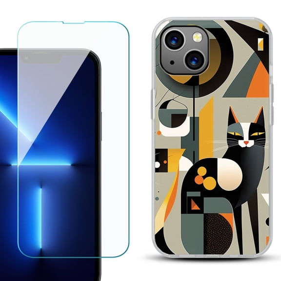 OneToughShield ® for iPhone 15 Plus Shockproof Phone Case, with Tempered Glass Screen Protector - Chill Cat