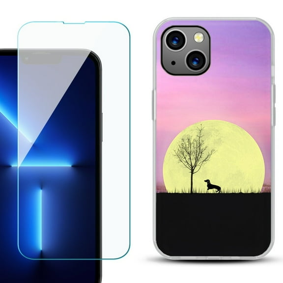 OneToughShield ® for iPhone 15 Plus Shockproof Phone Case, with Tempered Glass Screen Protector - Moonlight Dachshund