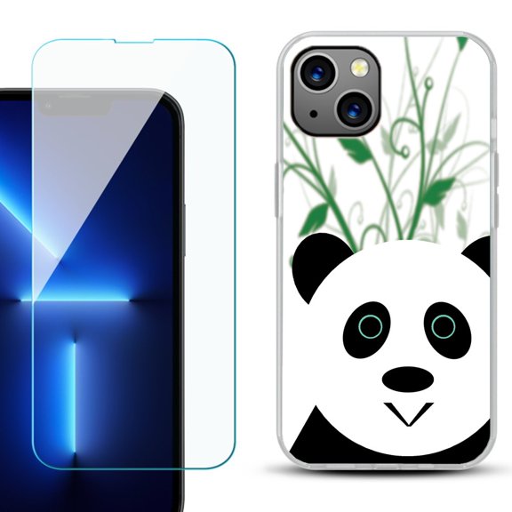 OneToughShield  for iPhone 15 Plus Shockproof Phone Case, with Tempered Glass Screen Protector - Panda