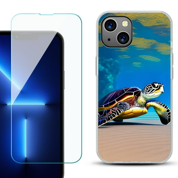 OneToughShield ® for iPhone 15 Plus Shockproof Phone Case, with Tempered Glass Screen Protector - Sea Turtle Beach