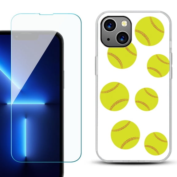 OneToughShield ® for iPhone 15 Plus Shockproof Phone Case, with Tempered Glass Screen Protector - Softball Seven
